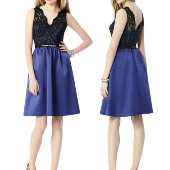 NWT After Six Cocktail Dress 14 Amethyst Purple Lace V-Neck Party Knee Length